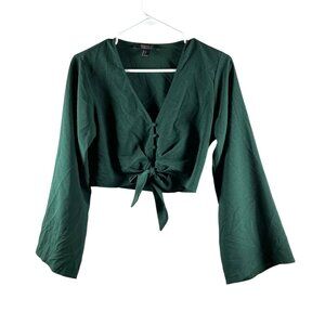 Forever 21 Women’s Green Tie-Front Crop Top – Bell Sleeves – Size Small